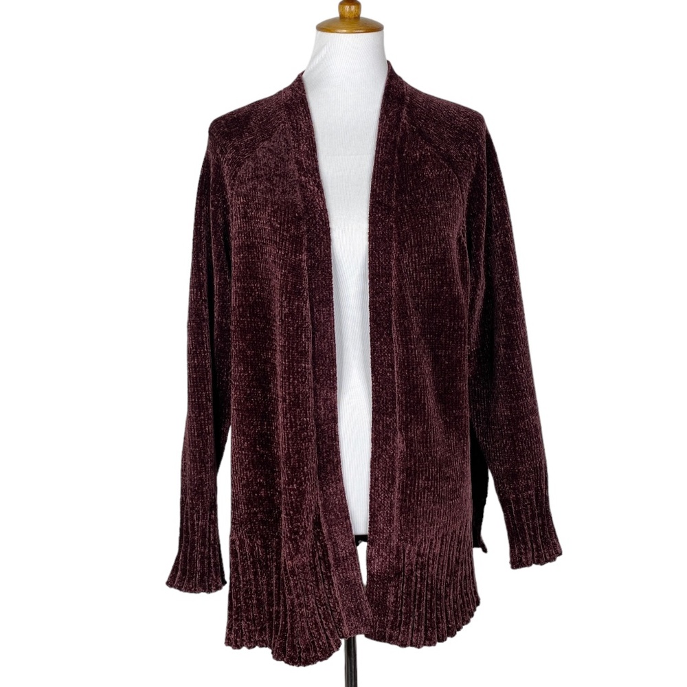 Loft Burgundy Chenille Sweater Open Front Sz. L